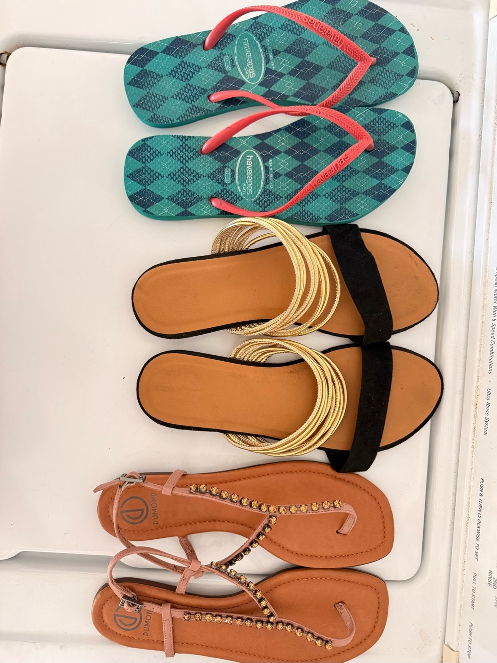 Havaianas Women's Teal Plaid Flip Flops with Coral Straps